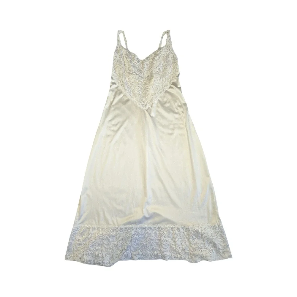 VTG 70s, 80s white satin lace trim slip lingerie dress / M / Vanity Fair bridal - Picture 1 of 7